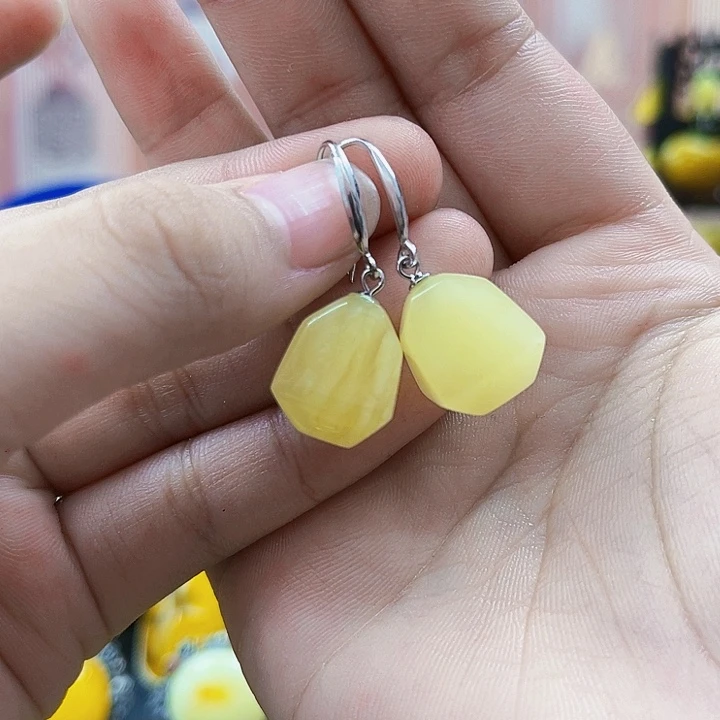 琥珀银S925镶嵌颈饰耳环