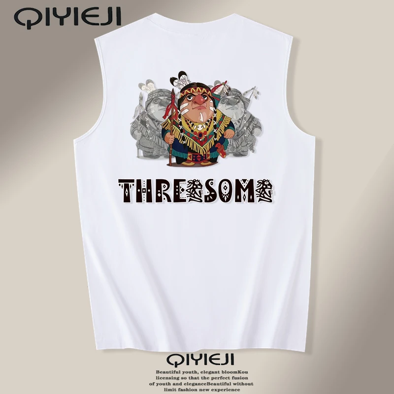 无袖t恤潮牌印花夏季套头背心无袖T恤上衣运动宽松坎肩外穿背心