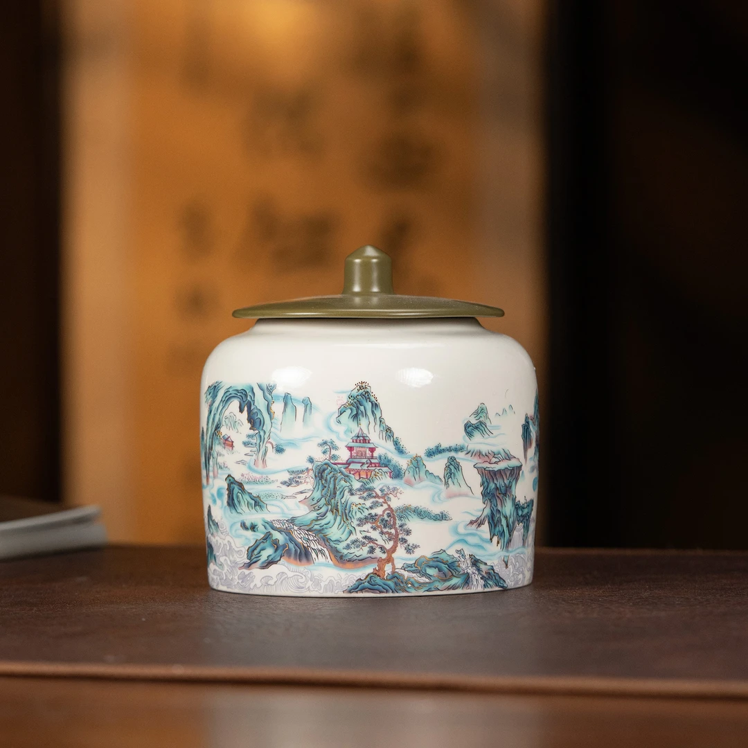 【云崖仙阁茶叶罐】青花陶瓷复古储物罐约780ml福利系列DC