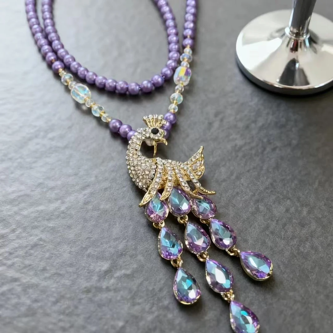 秋冬韩版紫孔雀长款项链时尚百搭高级感4284