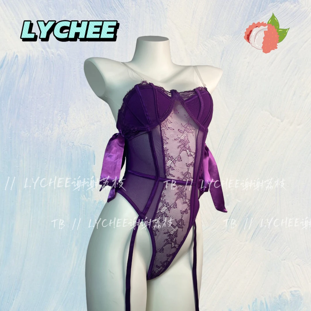 LYCHEE 【天秤座】纯欲紫色吊带修身蕾丝夏季连体衣性感显瘦薄款
