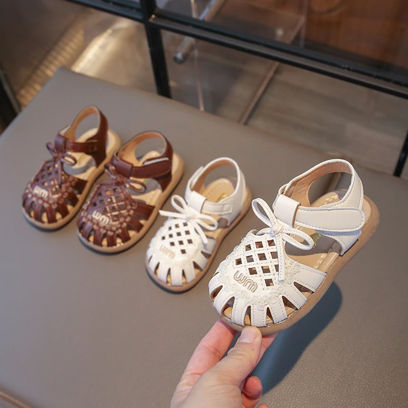 女童镂空编织包头凉鞋2025夏新款韩版时尚公主鞋中小童软底沙滩鞋