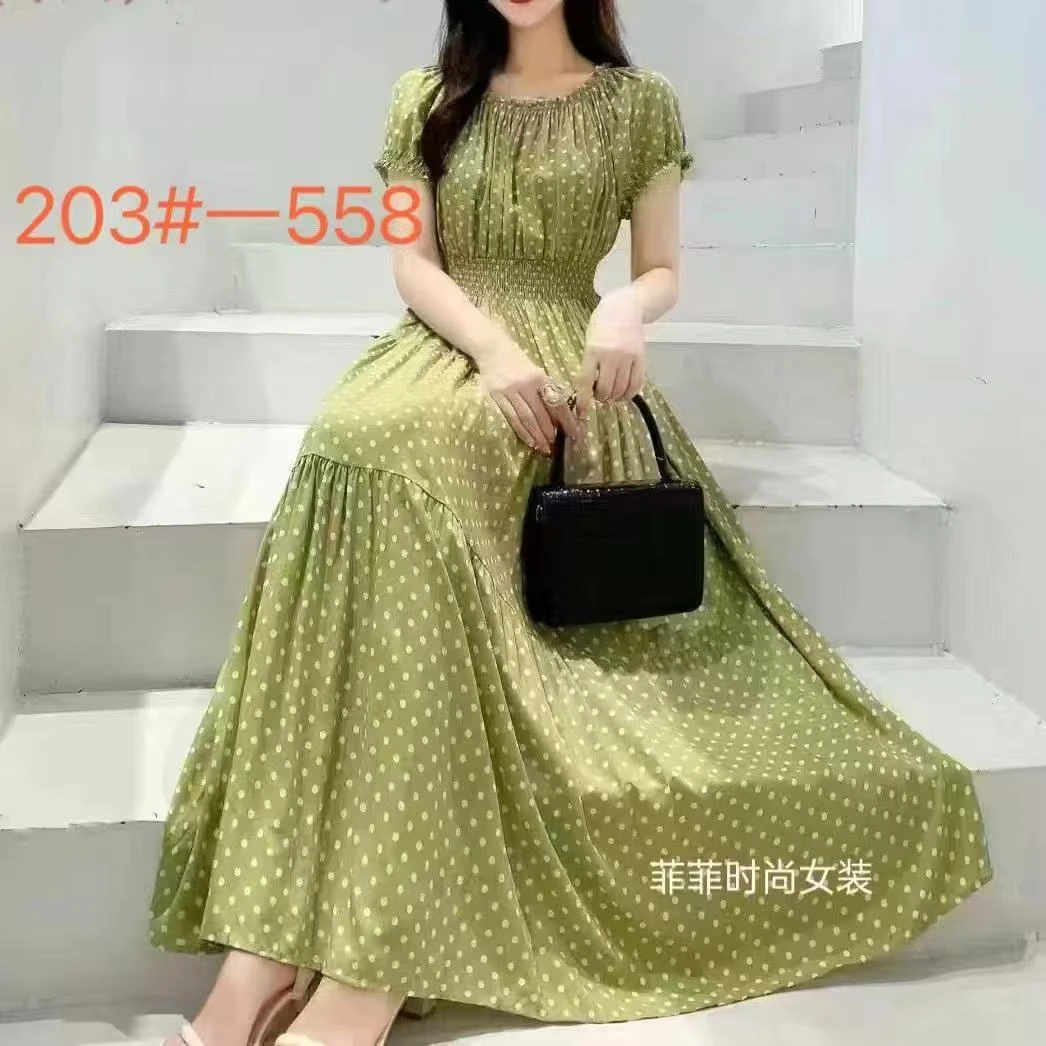 碎花夏季拼接无袖长裙高腰连衣裙褶皱时尚复古工装风（编号501）