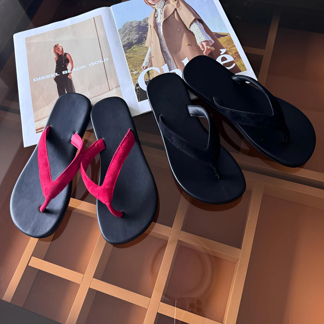 YUXI法式2025极简夹趾沙滩度假凉拖撞色百搭平底人字拖鞋