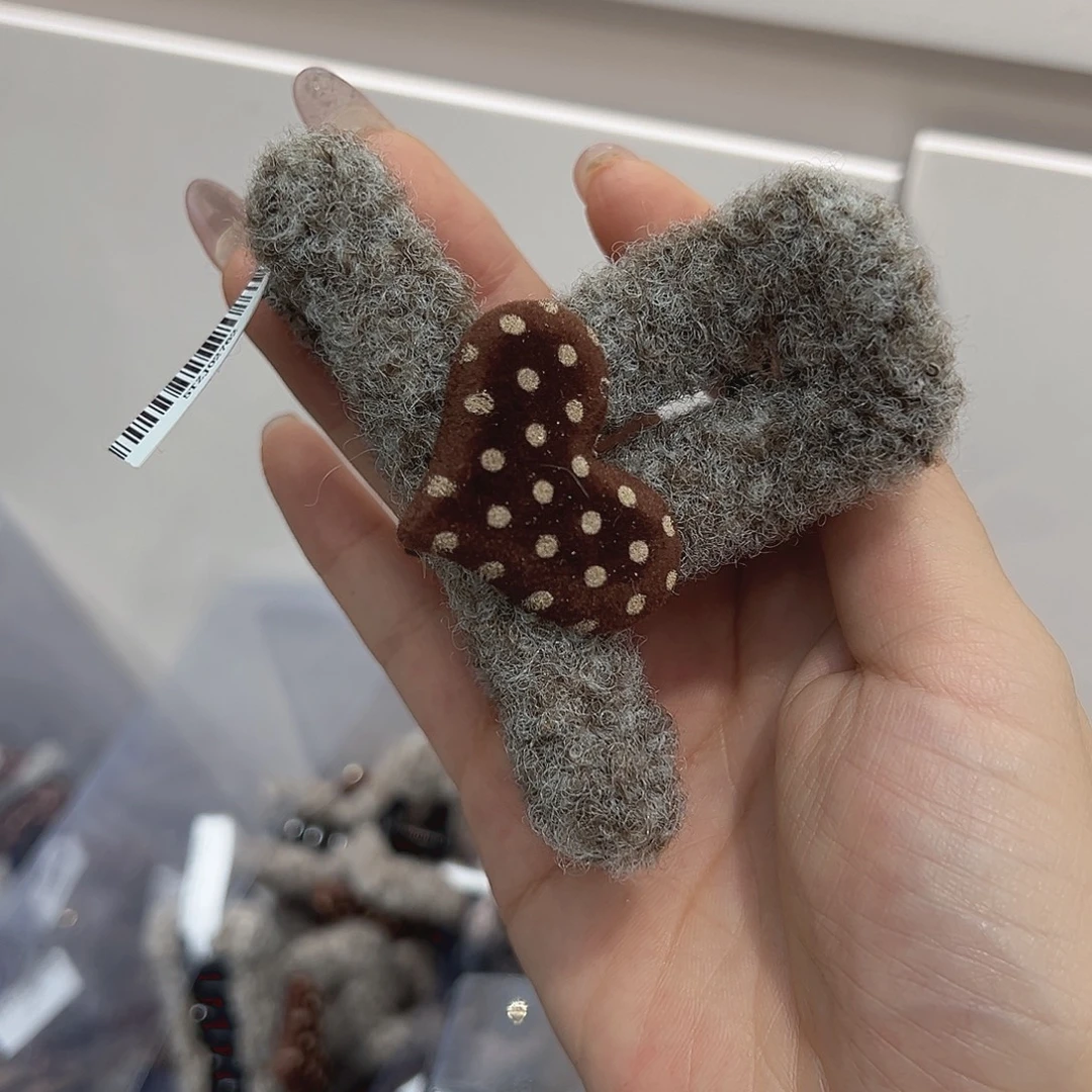 皮质铁合金咖色波点爱心中抓