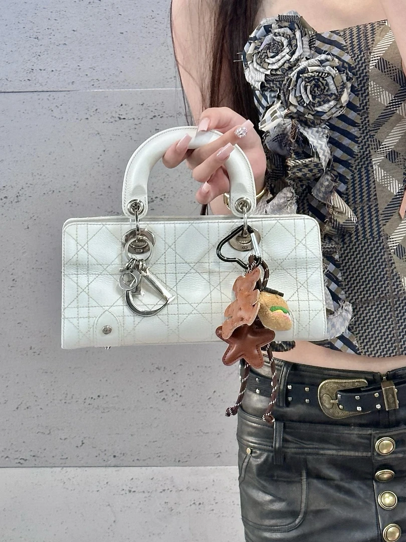 95新 DIOR/迪奥 dior 白色mini三格横版戴妃手提包