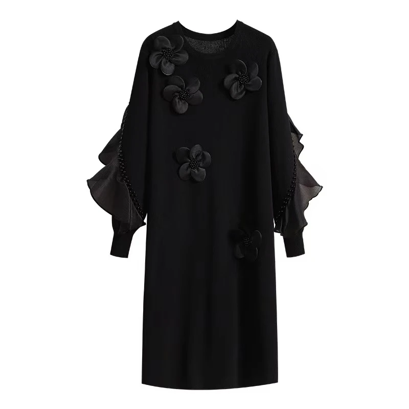 G新款韩版针织连衣裙显瘦桔梗纯色百搭毛衣裙6500