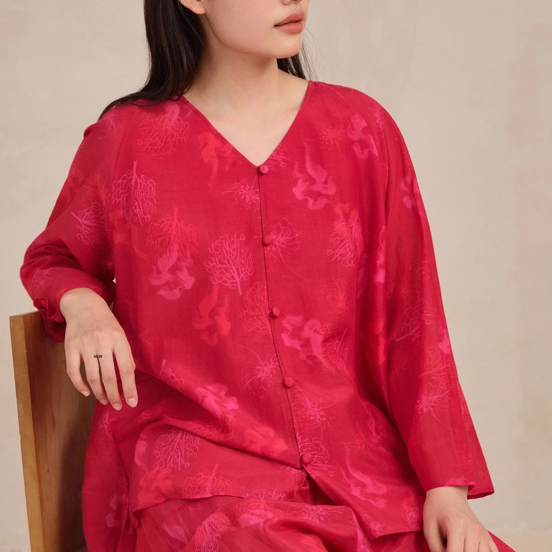 新款连年有余系列新中式桑蚕丝女士家居服套装