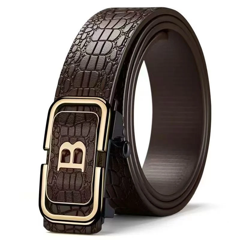 新款自动扣内穿B字母皮带男士休闲商务轻奢腰带牛仔裤带