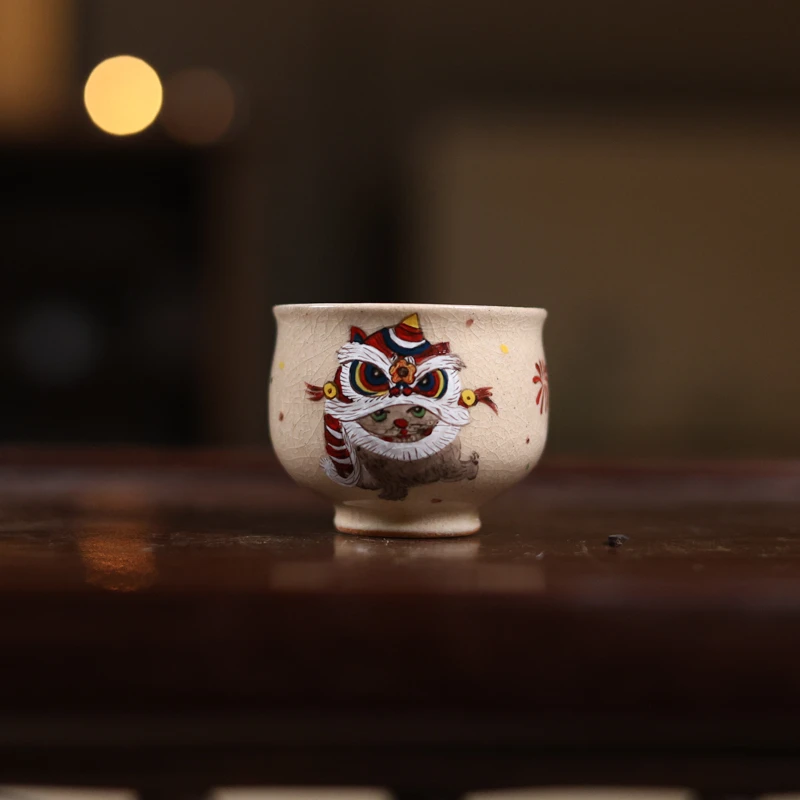 【本朴造物】醒狮猫小高足杯（Q7671）