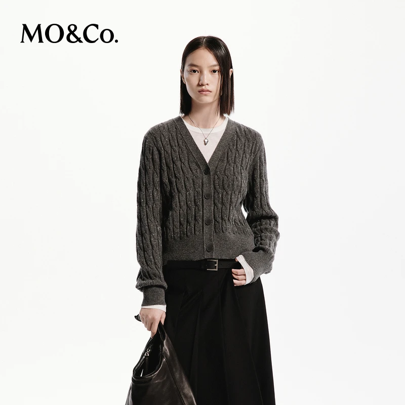 【小余专属】MOCO秋绵羊毛V领短款针织开衫MBD3CART02