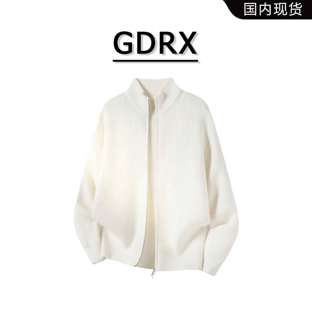 GDRX韩系简约休闲开衫毛衣男士2025秋季高领宽松百搭大码上衣外套