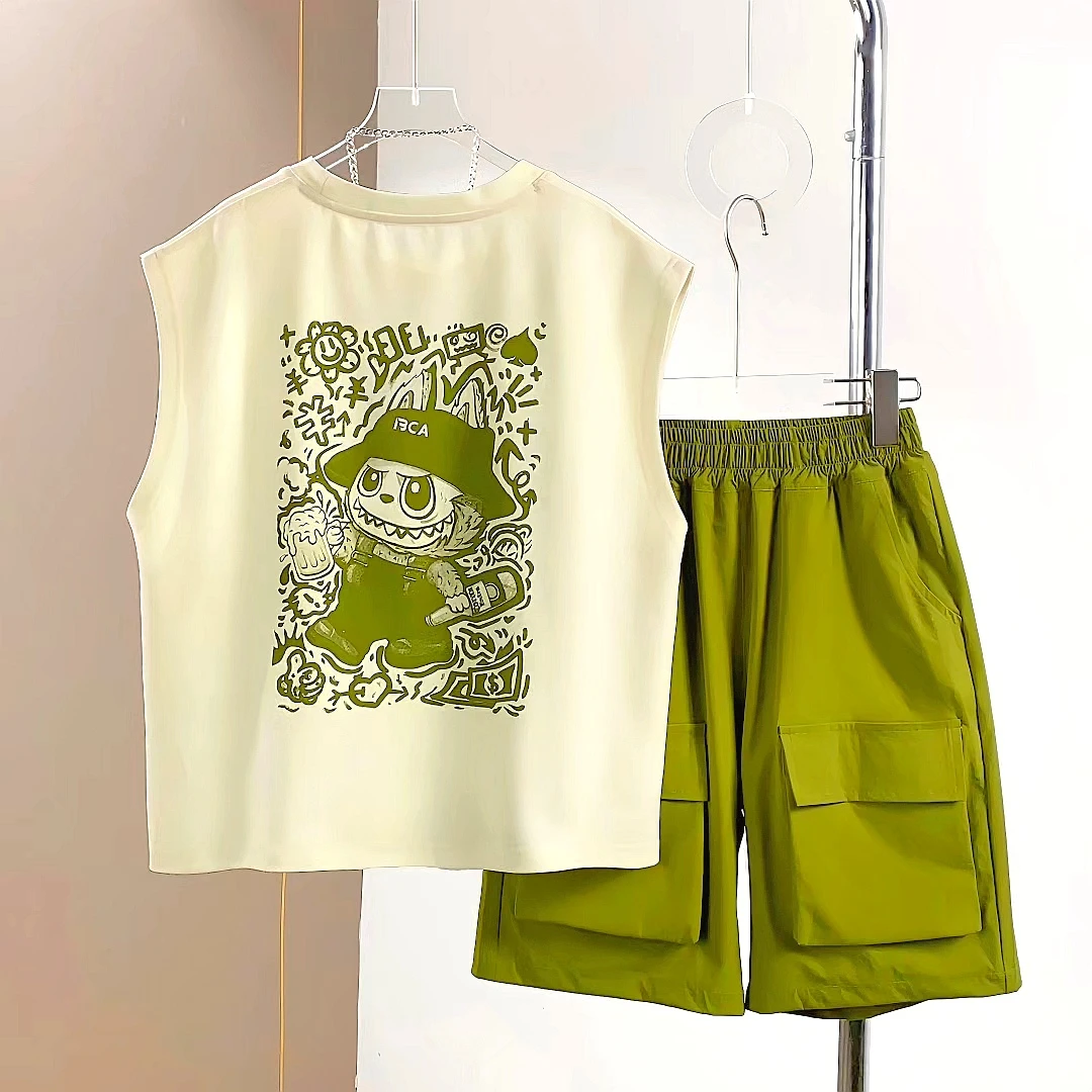 拉布布男童无袖卡通套装儿童装夏季新款爆款休闲背心短裤潮款夏装