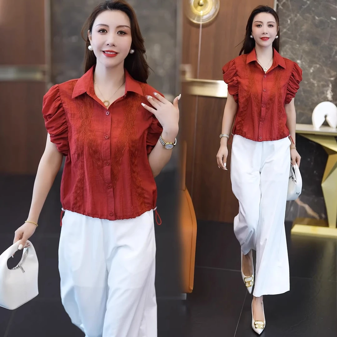 爆款衬衣女遮肚子显瘦上衣2025夏日轻薄短袖衬衫今年流行漂亮小衫