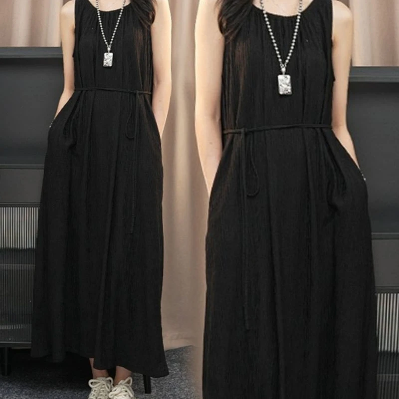 法式连衣裙女2025夏季时尚简约慵懒风无袖百搭宽松气质连衣裙Z