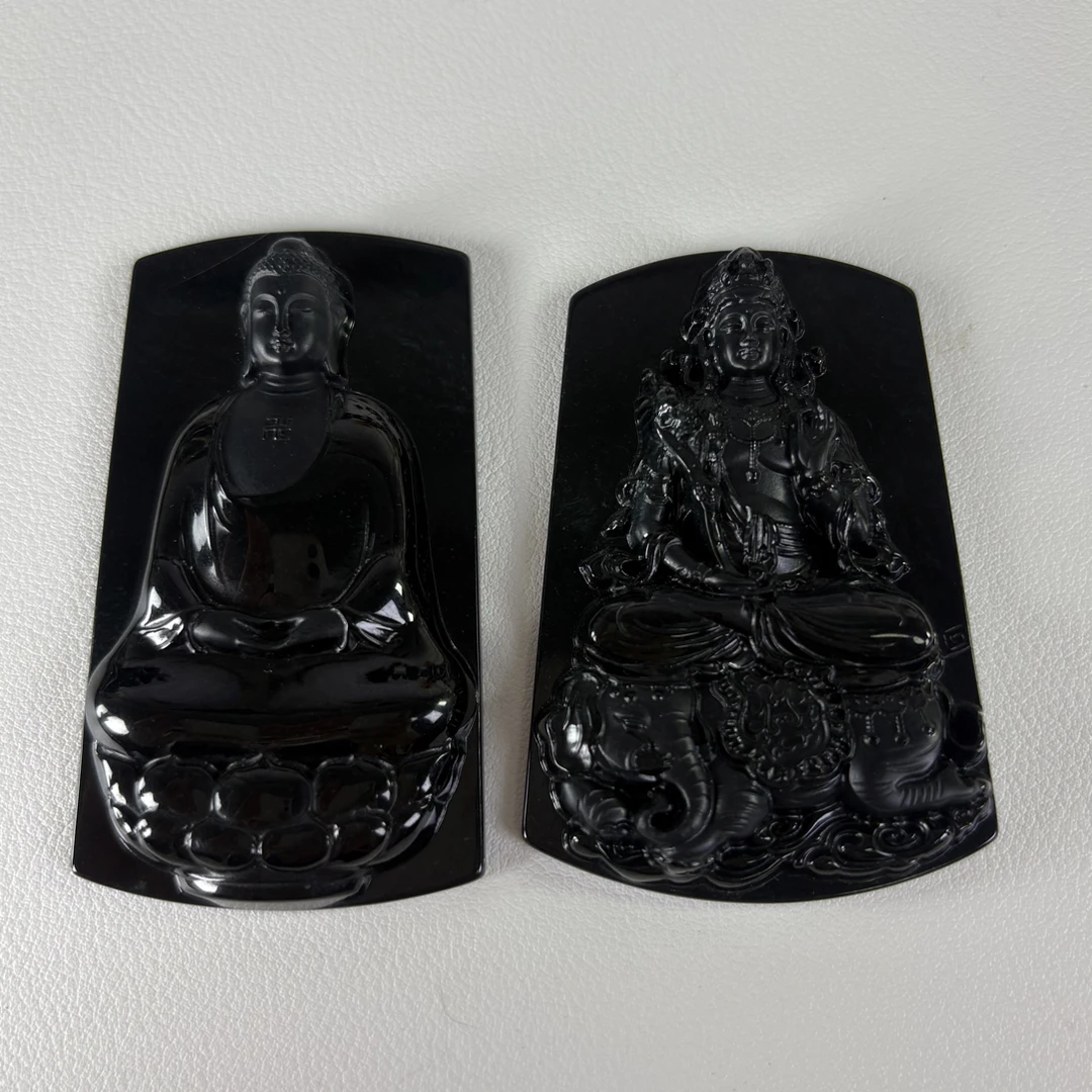 碧华翡翠 天然缅料墨翠 普贤菩萨吊坠大日如来佛祖