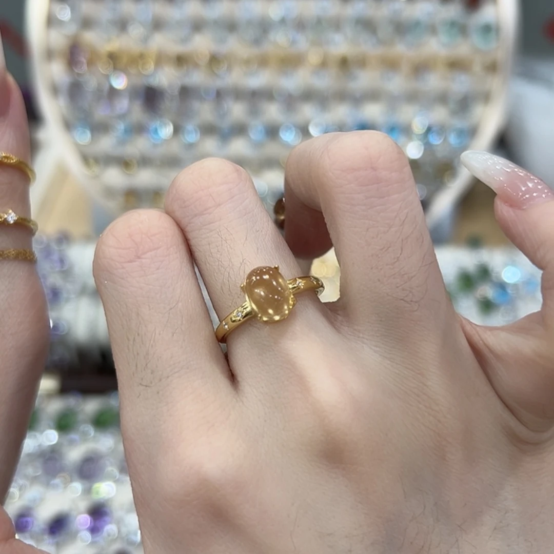 戒指黄晶银S925镶嵌