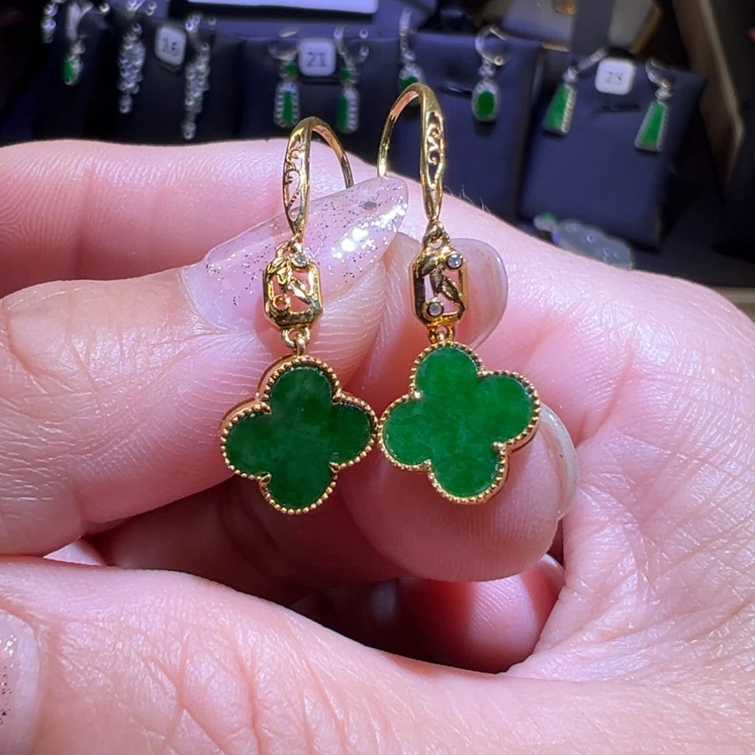 翡翠耳饰18K金镶嵌耳环