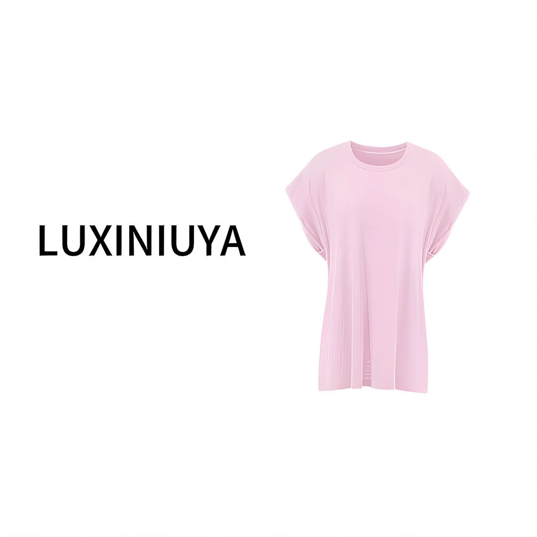 【LUXINIUYA】樱花蜜桃 夏季100亚麻时尚宽松圆领上衣#CX1397