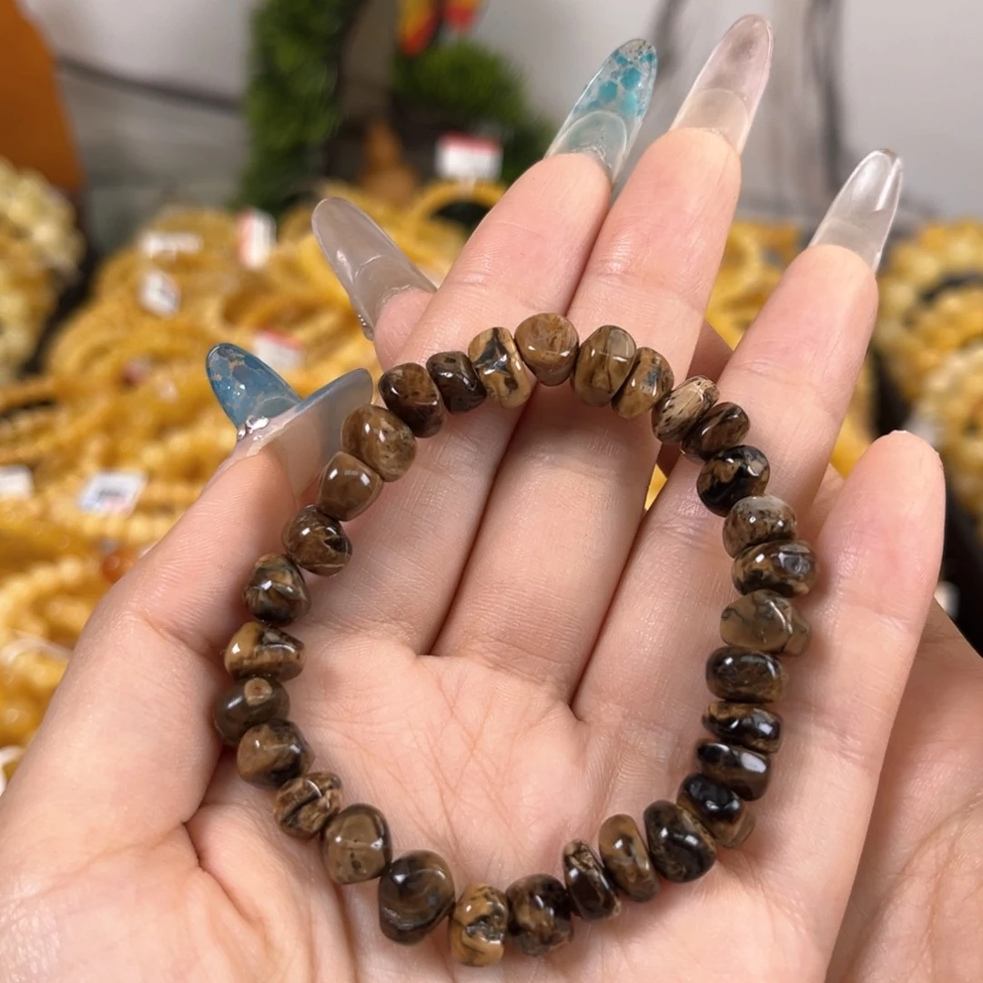 裸石琥珀未镶嵌虎皮妖花根随型手串