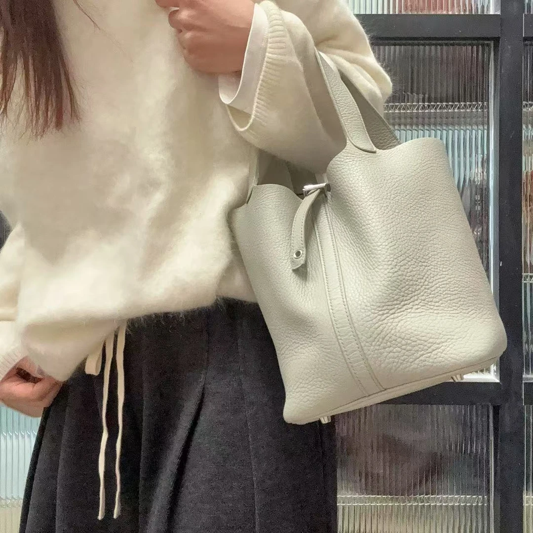 95新 Hermes/爱马仕 【蕾】97 0199 冷白色菜篮子