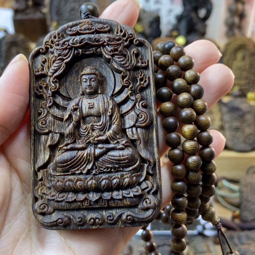 木江****）芽庄绿奇楠阿弥陀佛牌一套