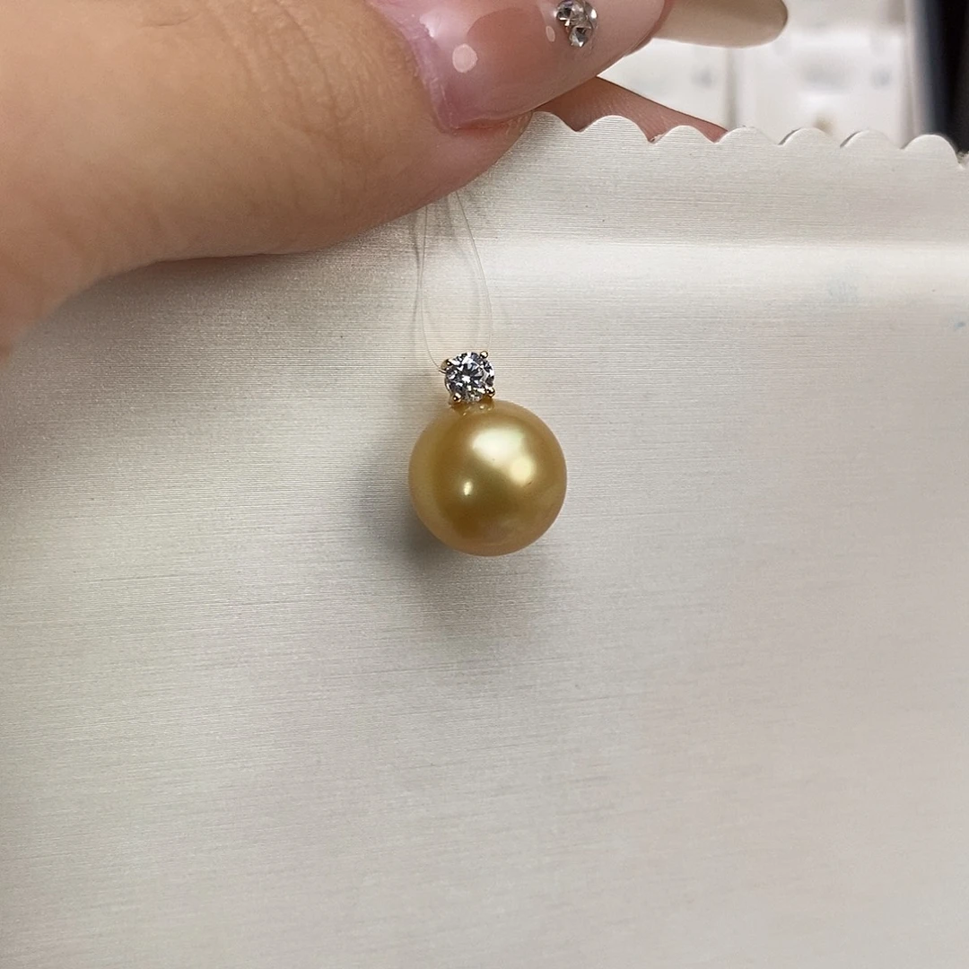 18K金镶嵌海水珍珠吊坠(不含链)金珠12-13
