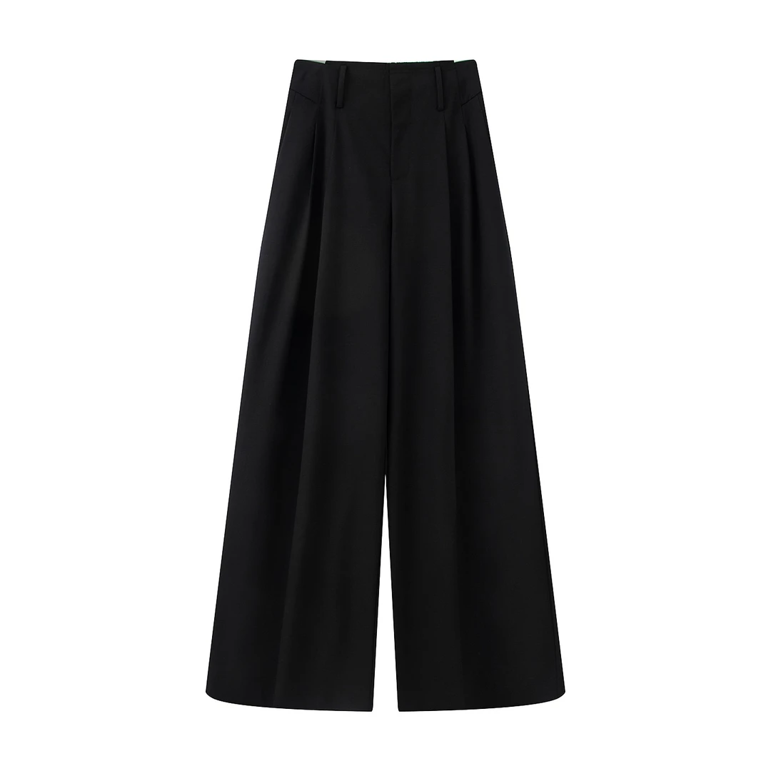 艾家同款2025新高腰黑色直筒下垂感裤子宽松简约休闲裤AB303011