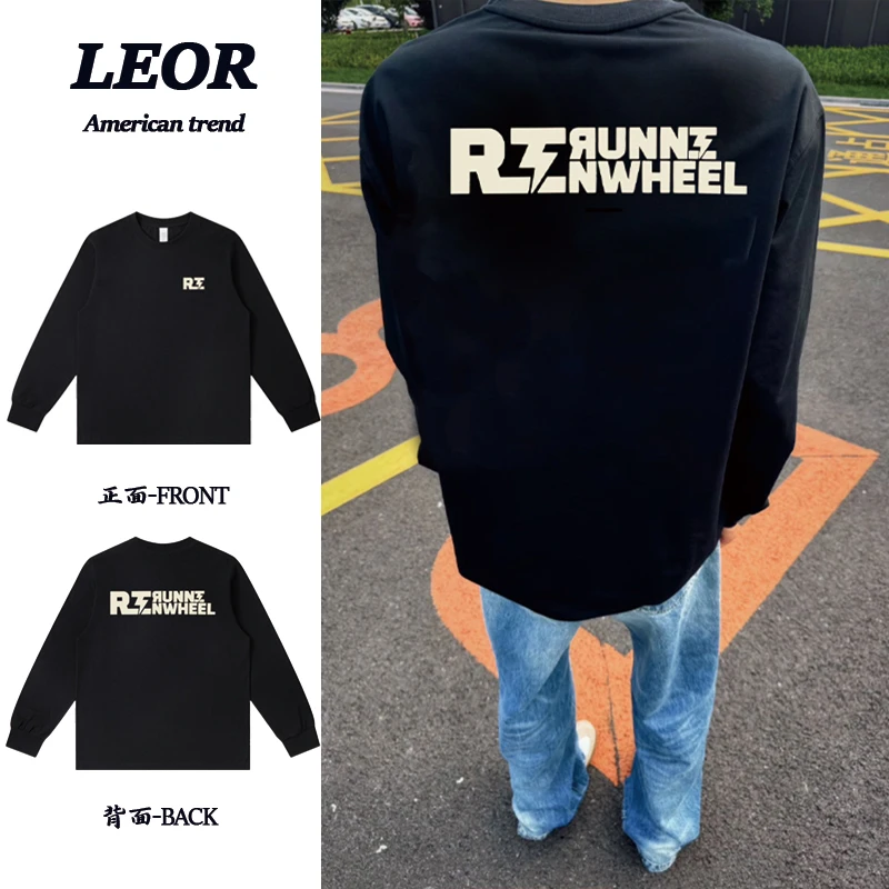 美式重磅宽松休闲舒适百搭潮流时尚圆领套头落肩长袖T恤 男女同款