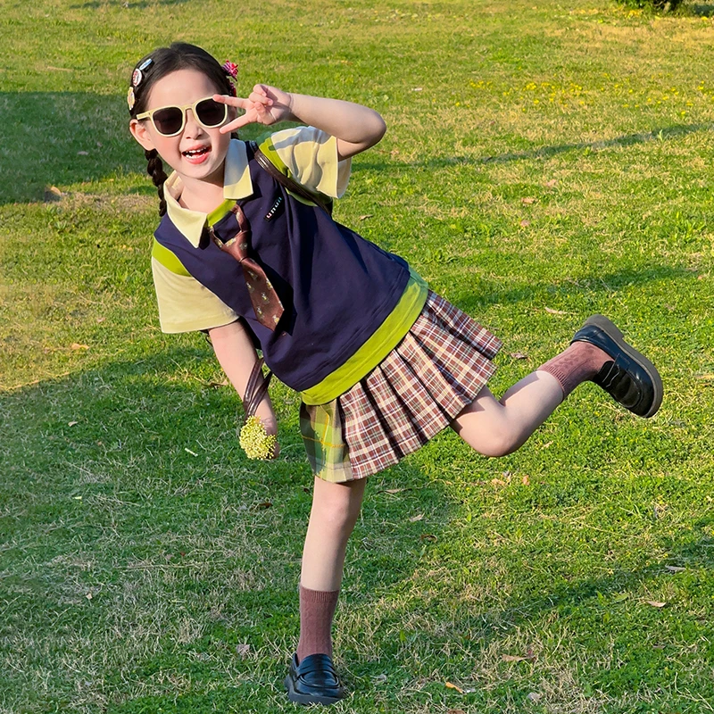 女童韩范炸街套装2025新款女孩夏季jk学院风两件套儿童夏装百褶裙
