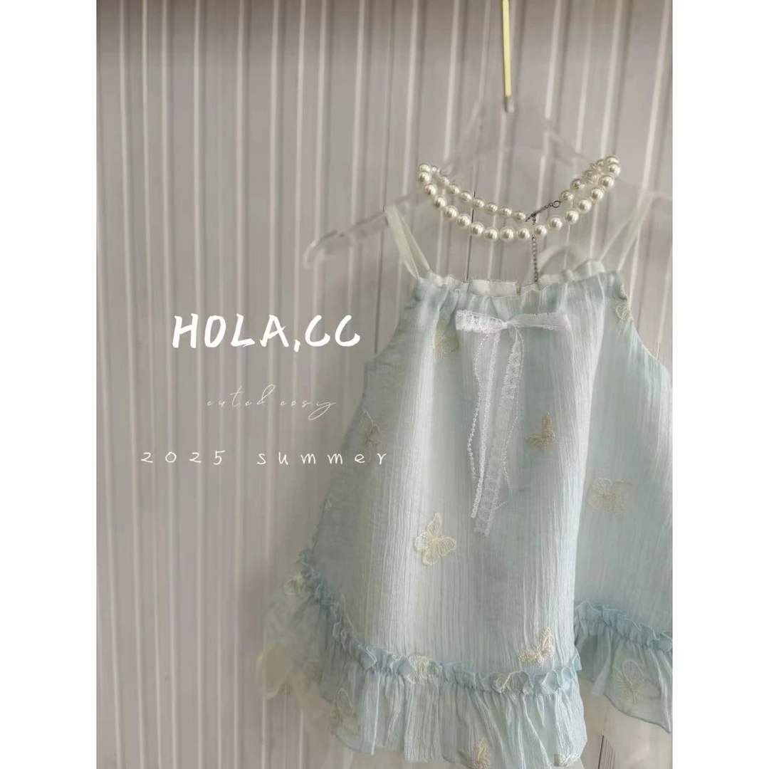 AC460~HOLA.CC·25夏~蝴蝶绣花裙6107（汉服）蓝色