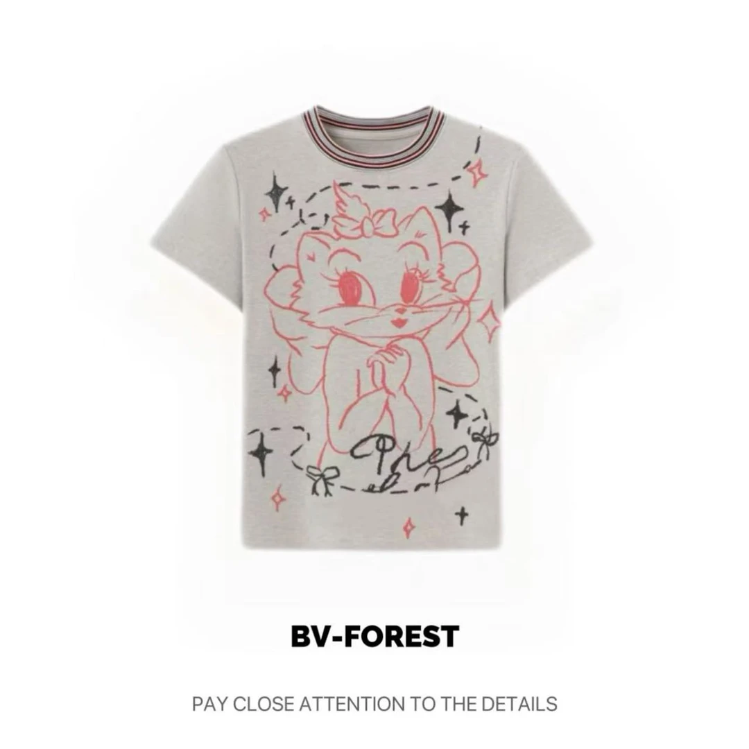BV-FOREST“甜蜜猫咪”夏季时尚百搭休闲圆领短袖T恤BV-T0110