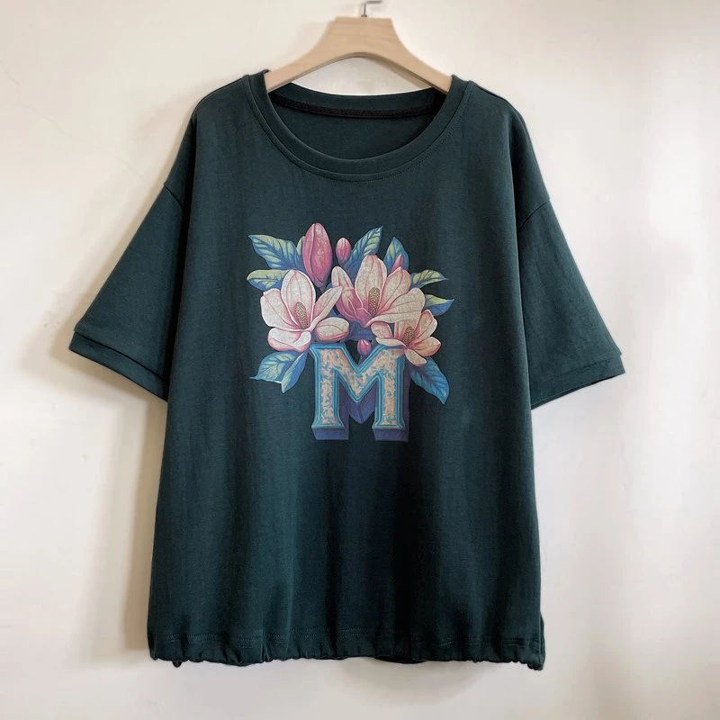 中年妈妈装年轻减龄遮肉宽松气质棉T恤时尚休闲2025新款YX105240