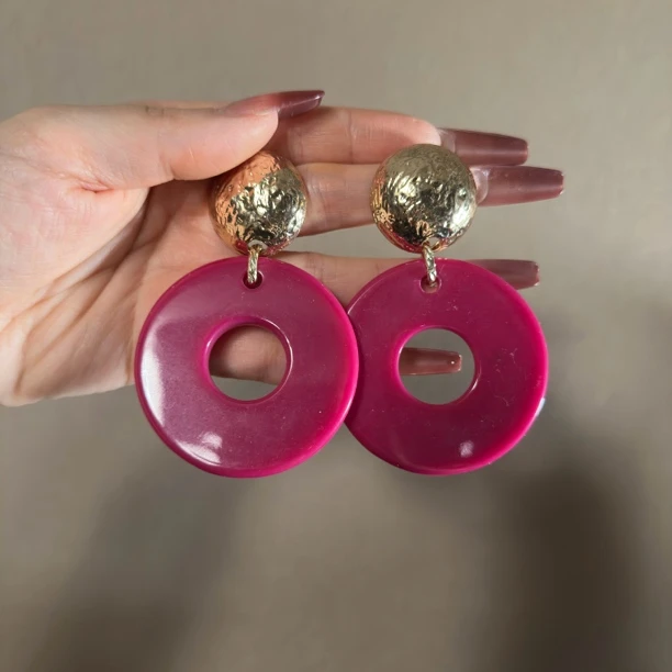 铜合金合成锆石耳饰 黑金港风大圈868611