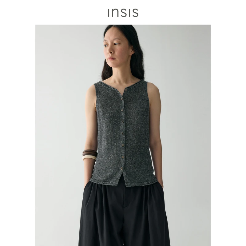 INSIS FEMME亚麻夹花纱线2025夏季款百搭前后两穿针织背心上衣女