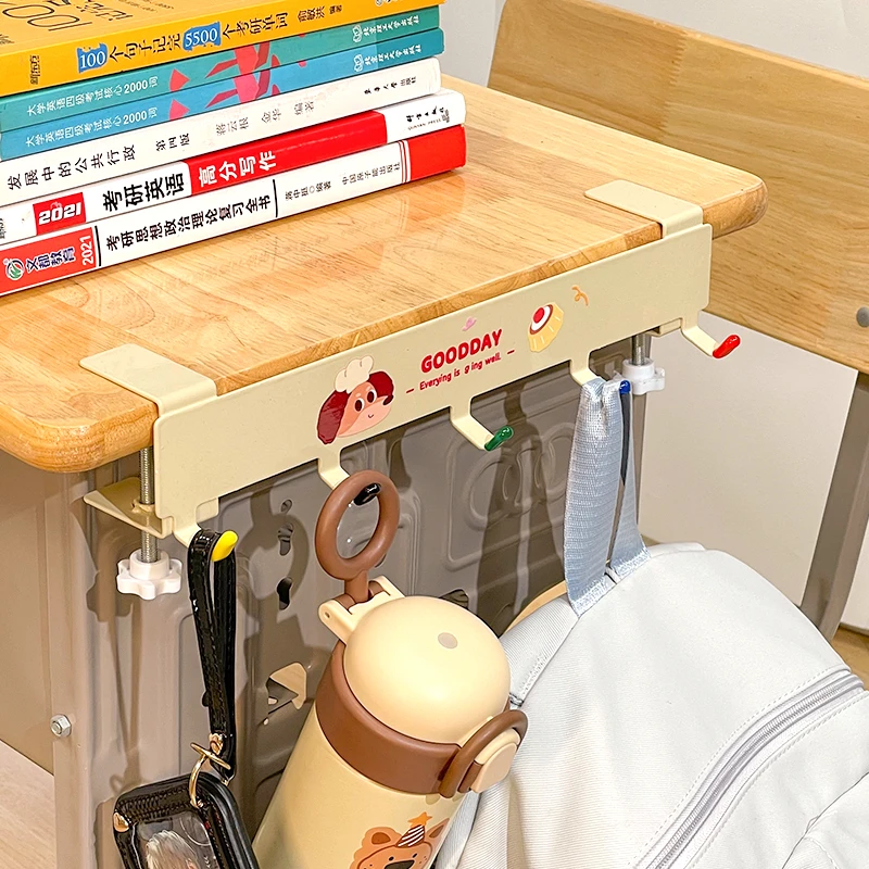 大号书包挂钩免打孔学生桌边固定可调节双钩书桌课桌专用铁艺挂架