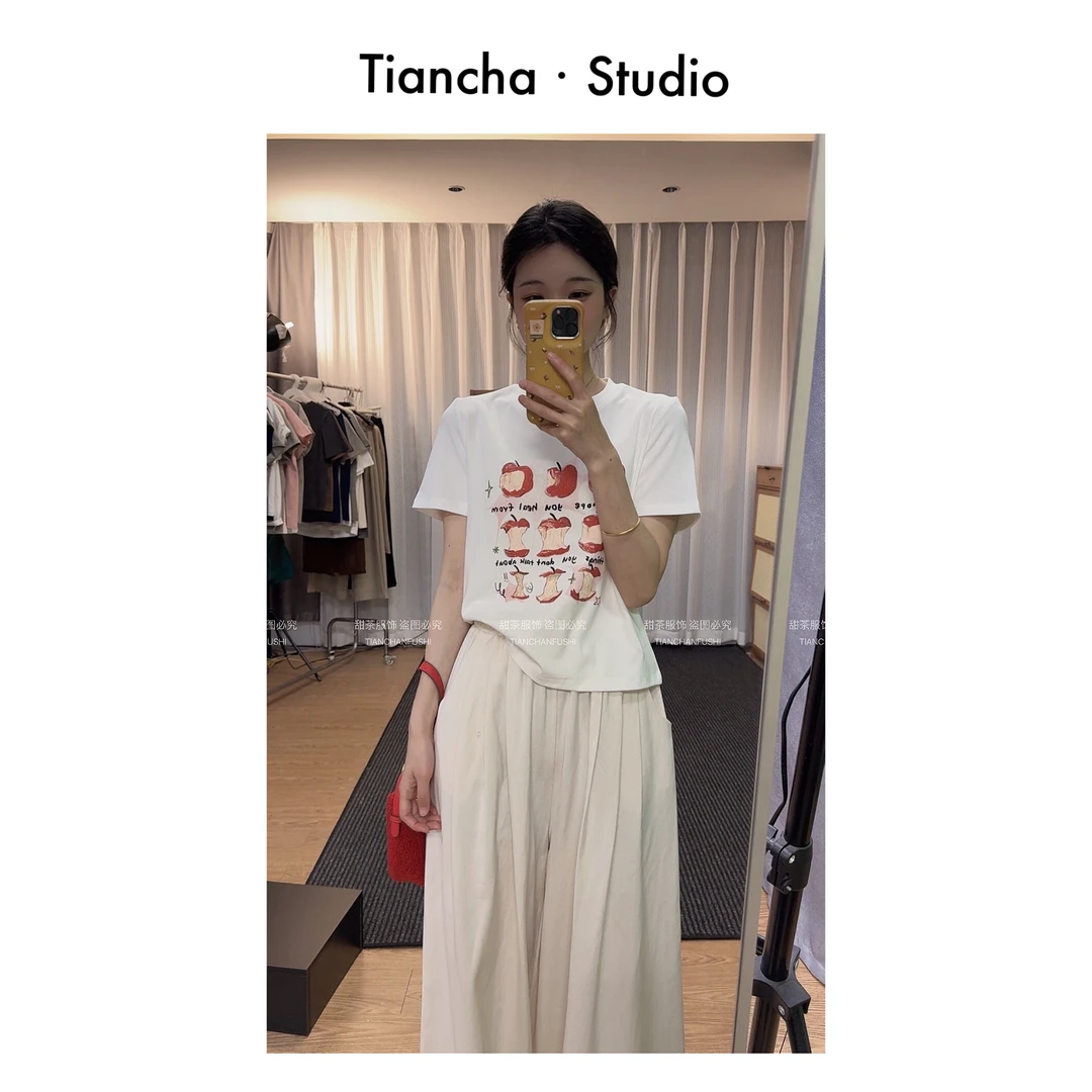sweet c【小苹果】M230#夏季新款韩版风正肩短袖T恤女可爱时尚百搭