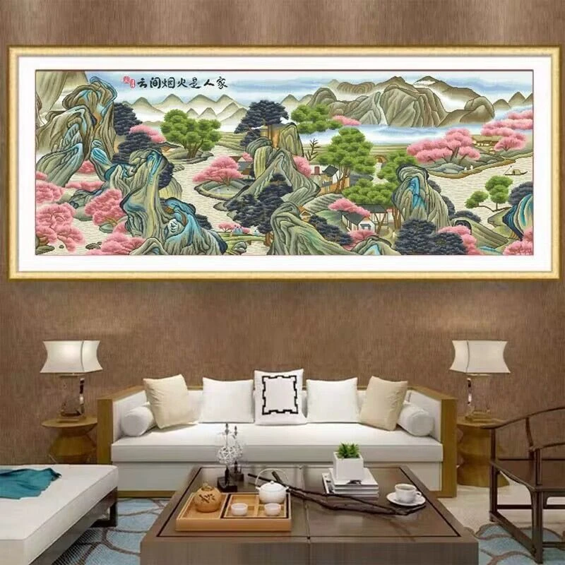 风景十字绣2024新款风景客厅云间名画烟火高端刺绣是人家线绣手工