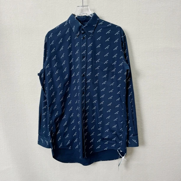 99新 Balenciaga/巴黎世家 满印Logo长袖衬衫/39码