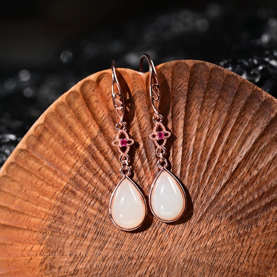 和田白玉水滴耳环和田玉耳环多样性发货拍一发一