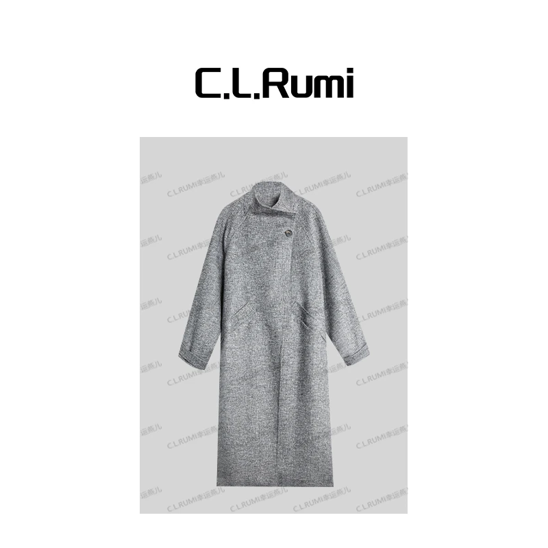 【Rumi时装】“印象”25秋季复古人字纹廓形立领羊毛大衣外套7104wt