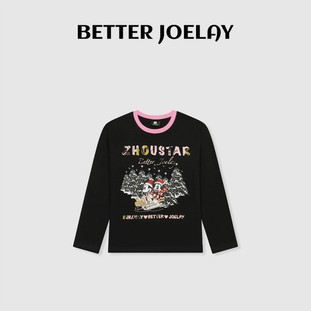 BETTER JOELAY-中版【米奇圣诞夜】百搭长袖T恤休闲宽松简约ZZ3702