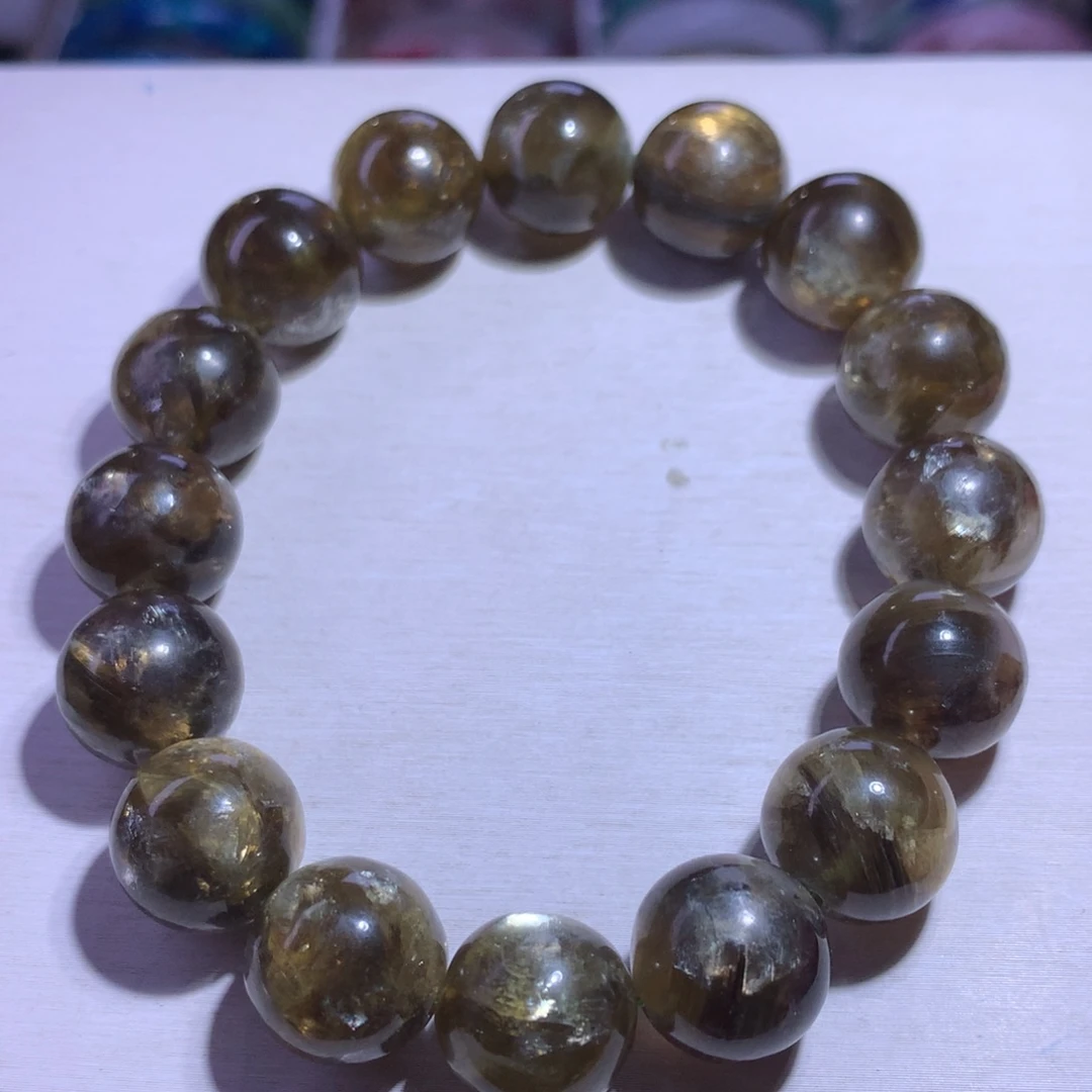 银S925镶嵌水晶手串黑金祖母13.4m