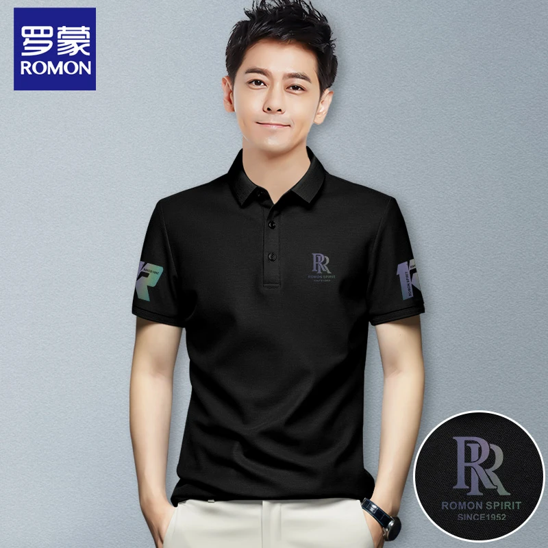 Romon/罗蒙春夏高档经典百搭商务修身翻领透气短袖打底衫XSX9092