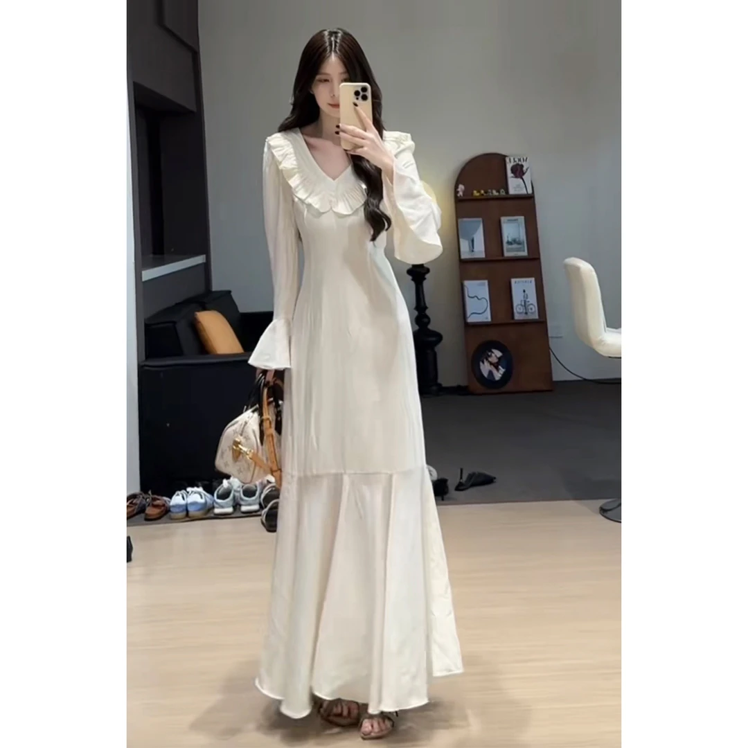 舒胡蕾 绝色美人 女装连衣裙气质长袖法式荷叶边秋季甜美设计感