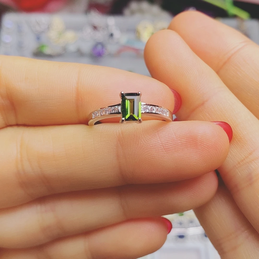 碧玺戒指银S925镶嵌天然