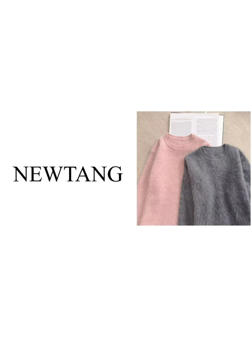 【高货】1175 100%羊毛圆领毛衣女高级感长袖软糯针织上衣 灰粉