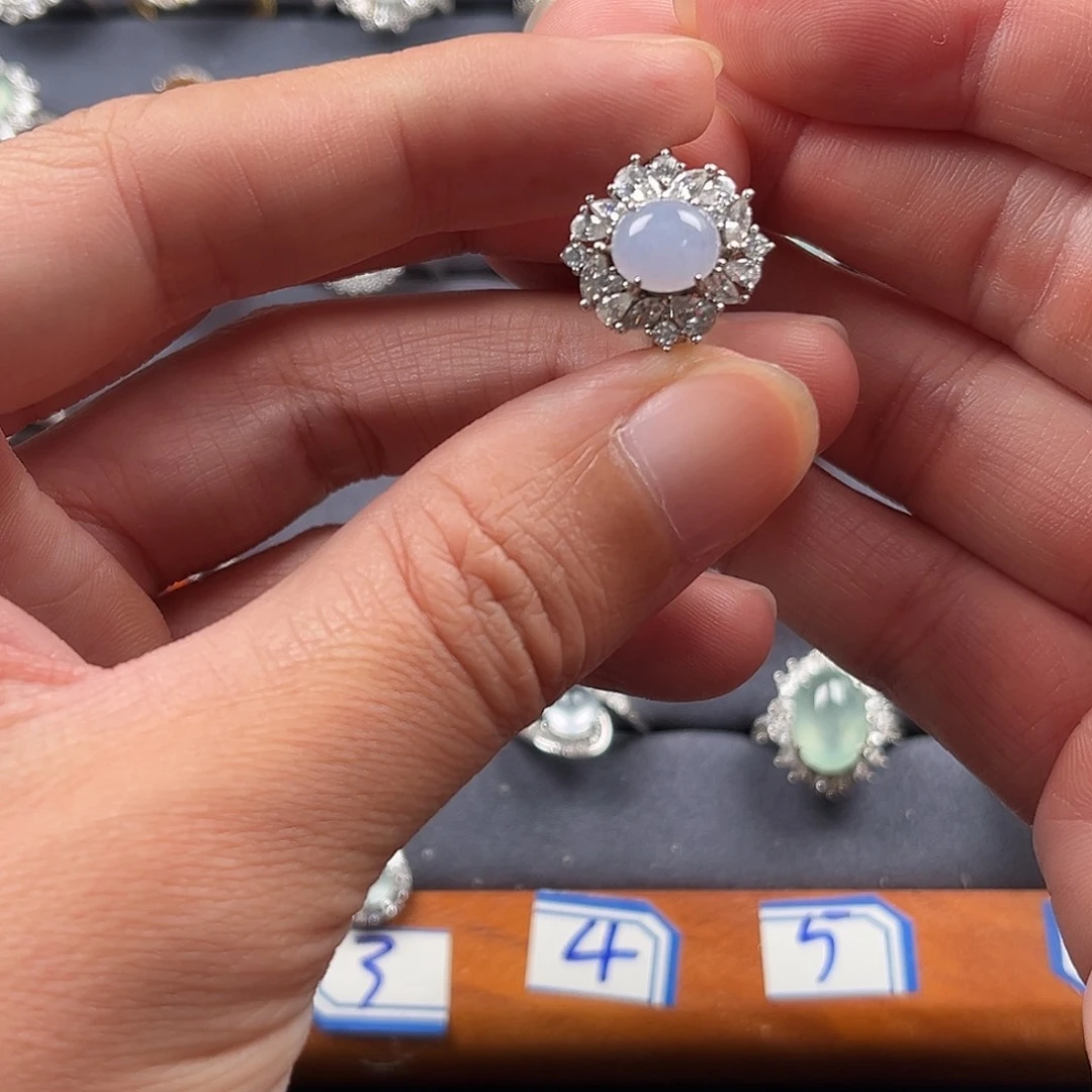 翡翠银S925镶嵌戒指缅甸A货翡翠