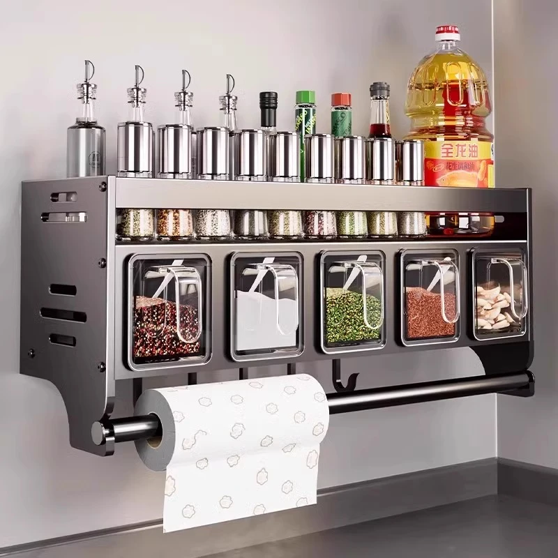 厨房置物架壁挂式调味品组合家用免打孔多功能调味罐盒墙上收纳层