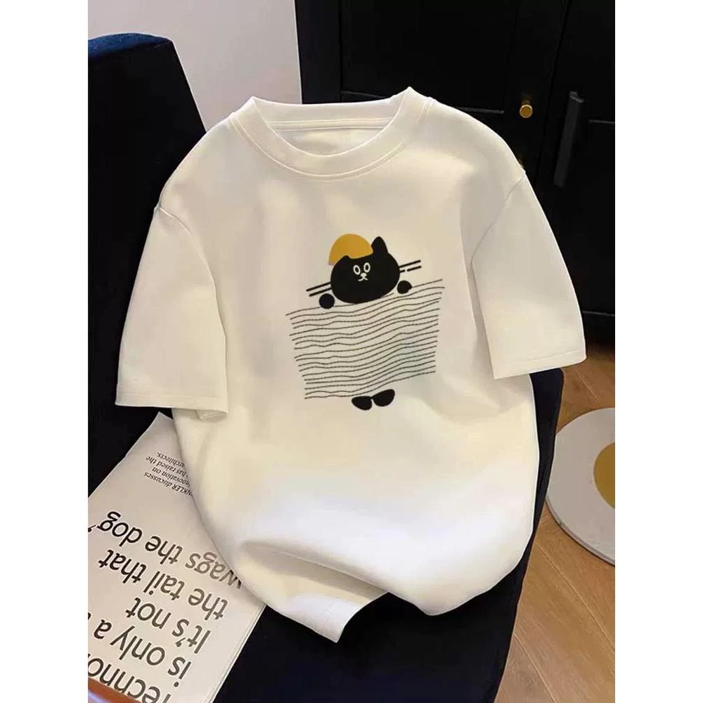 2025新款正肩纯棉短袖t恤女小众时尚百搭减龄显瘦白色上衣夏季潮